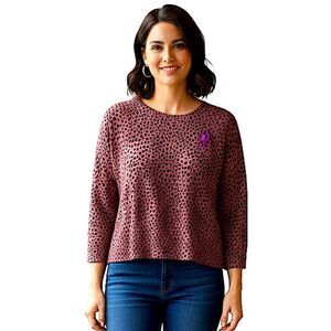 LOFT Pink & Black Spotted Animal Print Knit 3/4 Sleeve Sweater Size Medium